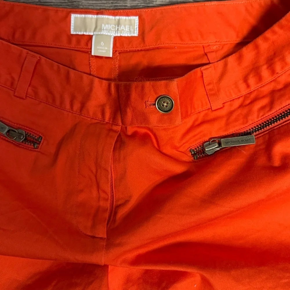 Michael Kors Bright Orange Zip-Pocket Tailored Shorts